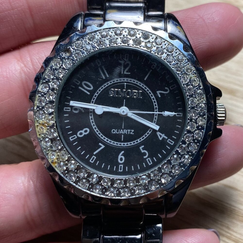 Ladies Sinobi Crystal Bezel Watch, black